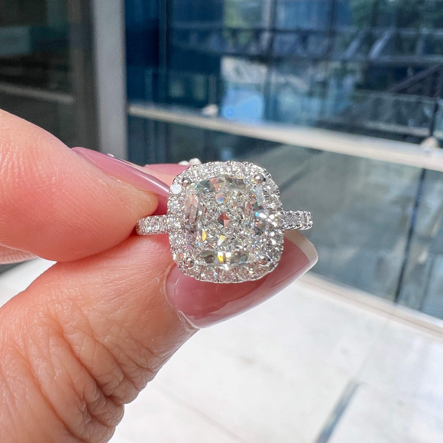 18K White Gold Statement Ring With 2.04 TCW Cushion Shape Natural Diamond, GIA Certified