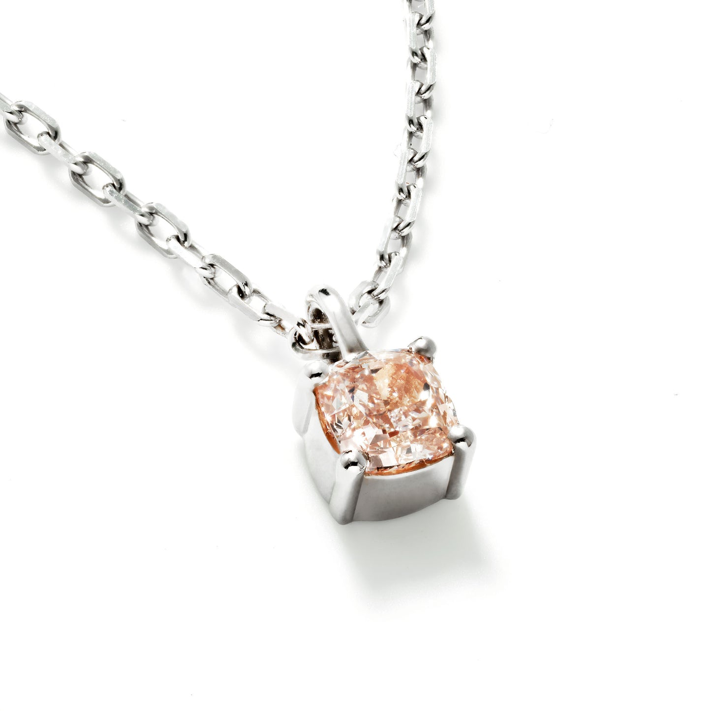 18K White Gold Statement Pendant With 0.41 TCW Pink Cushion Shape Natural Diamond, GIA Certified