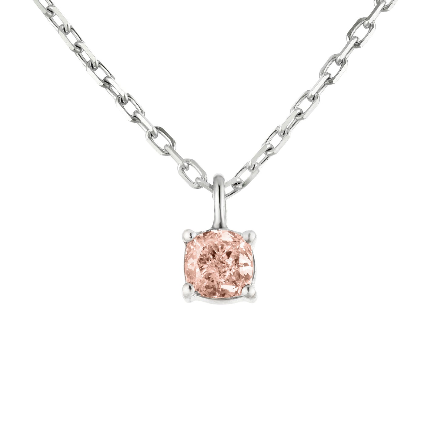 18K White Gold Statement Pendant With 0.41 TCW Pink Cushion Shape Natural Diamond, GIA Certified
