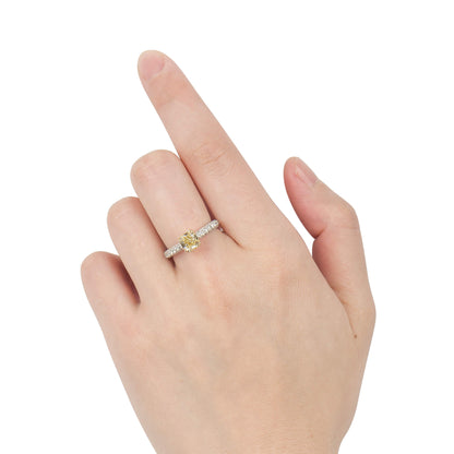 18K White & Yellow Gold Statement Ring With 1.52 TCW Yellow Cushion Shape Natural Diamond, GIA Certified