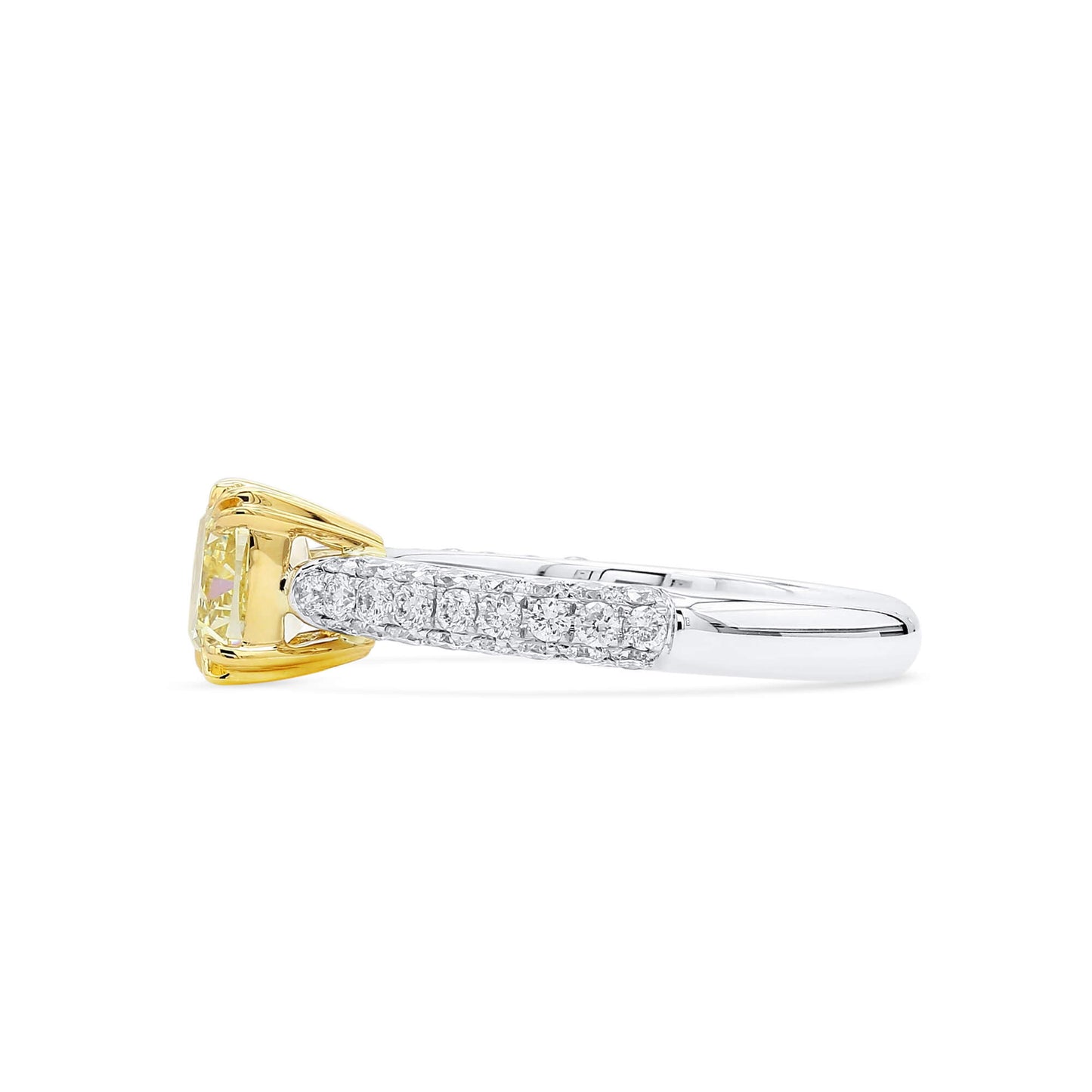 18K White & Yellow Gold Statement Ring With 1.52 TCW Yellow Cushion Shape Natural Diamond, GIA Certified