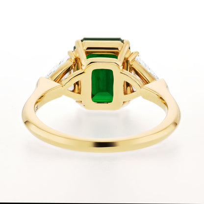18K Yellow Gold Statement Ring With 2.31 TCW Emerald Shape Natural Emerald, GRS Certified