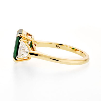 18K Yellow Gold Statement Ring With 2.31 TCW Emerald Shape Natural Emerald, GRS Certified