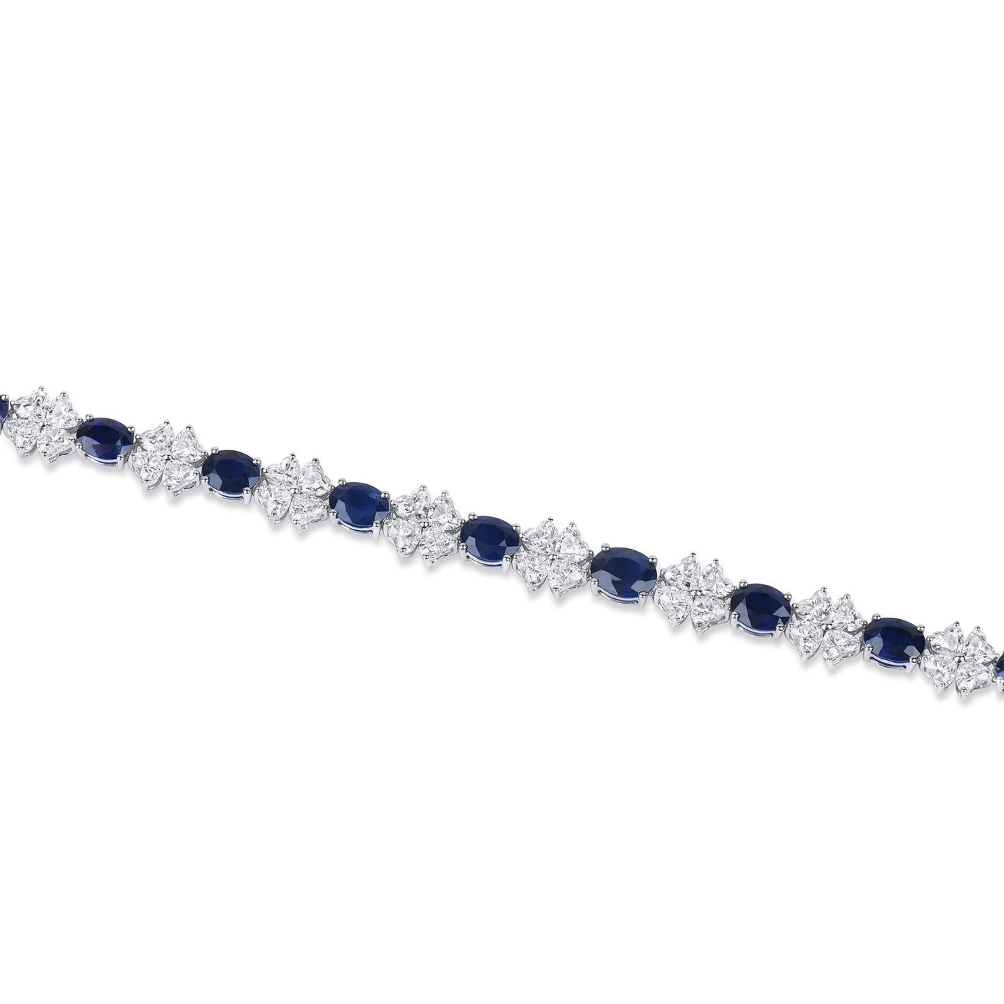 18K White Gold Statement Bracelet With 8.97 TCW Oval Shape Natural Sapphire, GUILD Certified