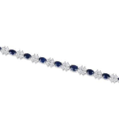 18K White Gold Statement Bracelet With 8.97 TCW Oval Shape Natural Sapphire, GUILD Certified