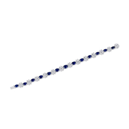 18K White Gold Statement Bracelet With 8.97 TCW Oval Shape Natural Sapphire, GUILD Certified