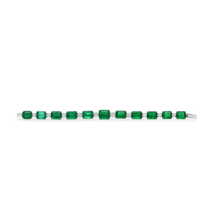 18K White Gold Statement Bracelet With 32.95 TCW Emerald Shape Natural Emerald, GRS Certified