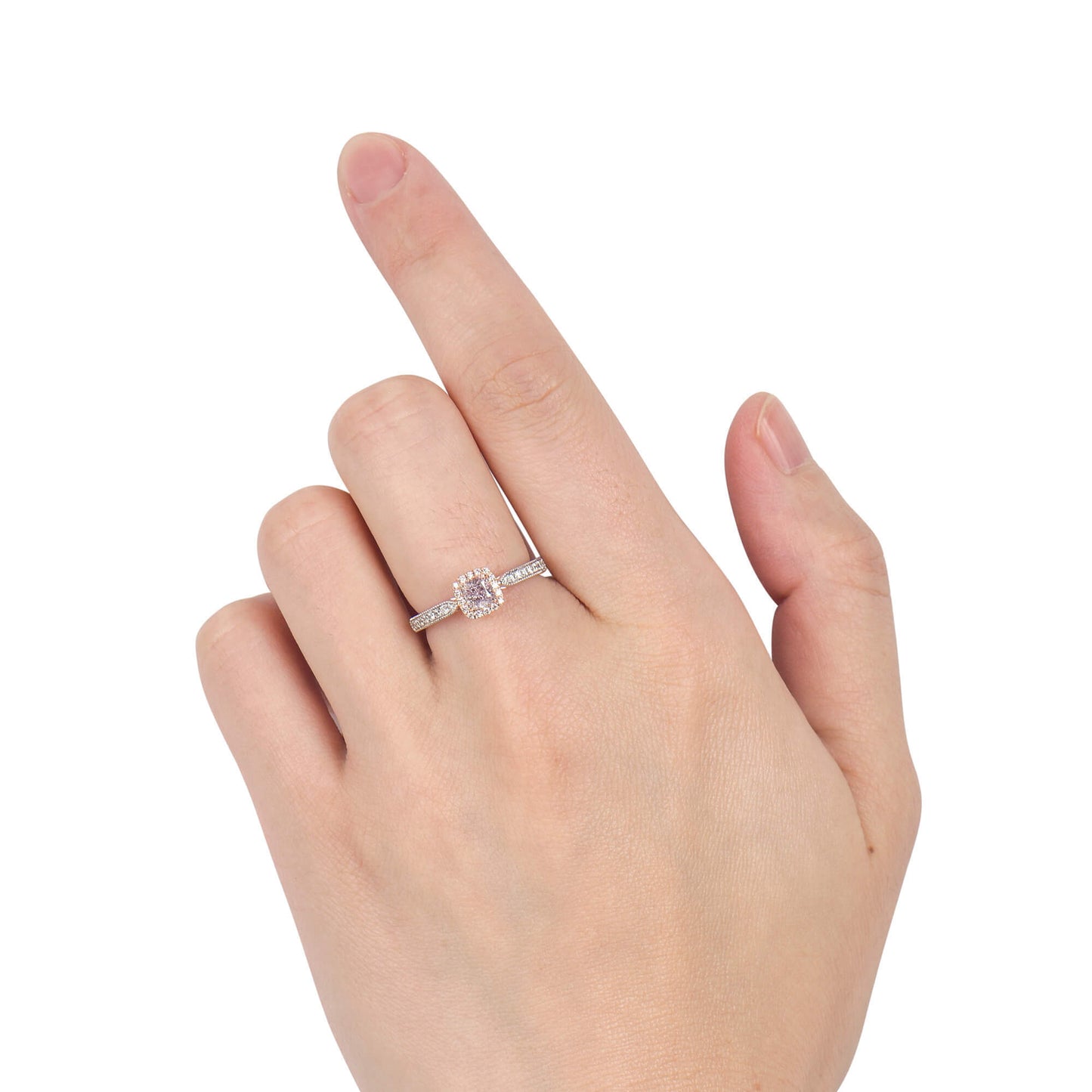 18K White & Rose Gold Statement Ring With 0.50 TCW Pink Cushion Shape Natural Diamond, GIA Certified