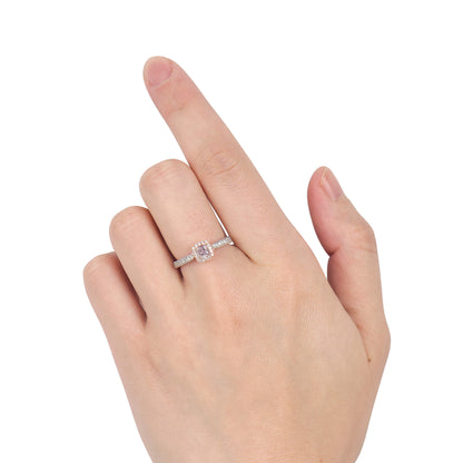 18K White & Rose Gold Statement Ring With 0.50 TCW Pink Cushion Shape Natural Diamond, GIA Certified