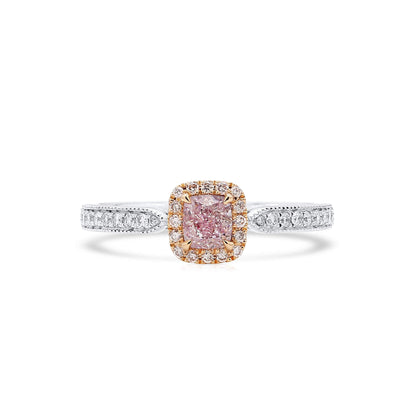 18K White & Rose Gold Statement Ring With 0.50 TCW Pink Cushion Shape Natural Diamond, GIA Certified