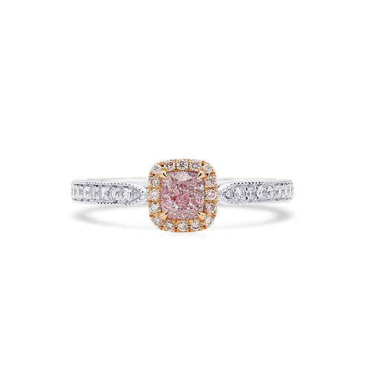 18K White & Rose Gold Statement Ring With 0.50 TCW Pink Cushion Shape Natural Diamond, GIA Certified