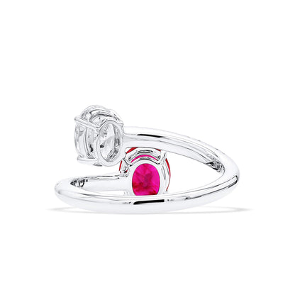 18K White Gold Statement Ring With 1.21 TCW Oval Shape Natural Ruby, AGL Certified