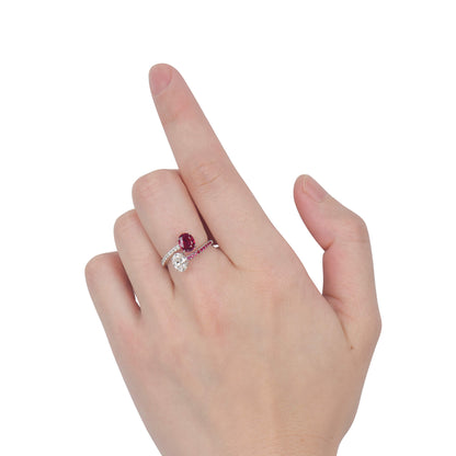 18K White Gold Statement Ring With 1.21 TCW Oval Shape Natural Ruby, AGL Certified