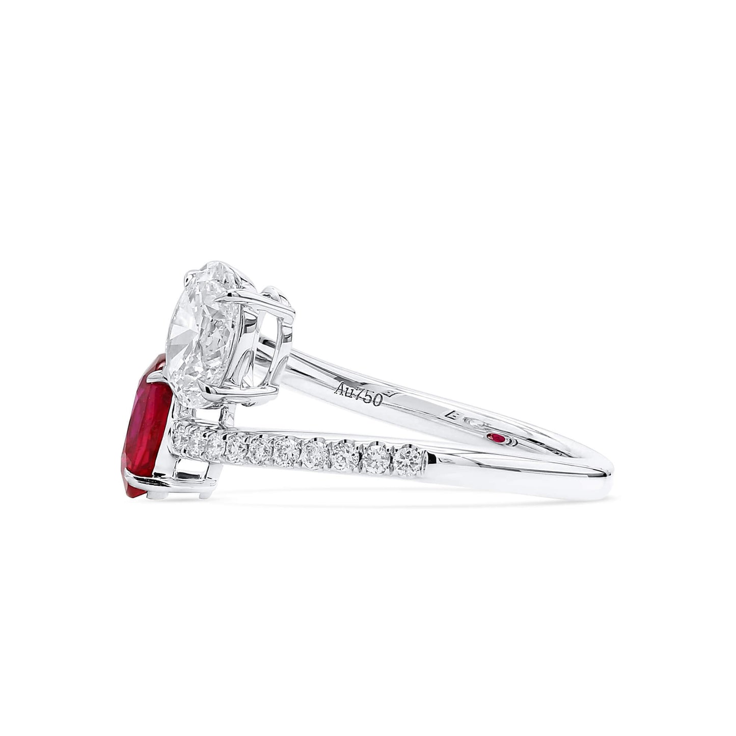 18K White Gold Statement Ring With 1.21 TCW Oval Shape Natural Ruby, AGL Certified