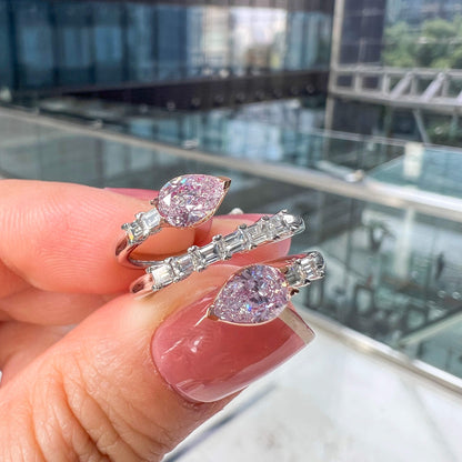 18K White & Rose Gold Statement Ring With 0.90 TCW Pink Pear Shape Natural Diamond, GIA Certified