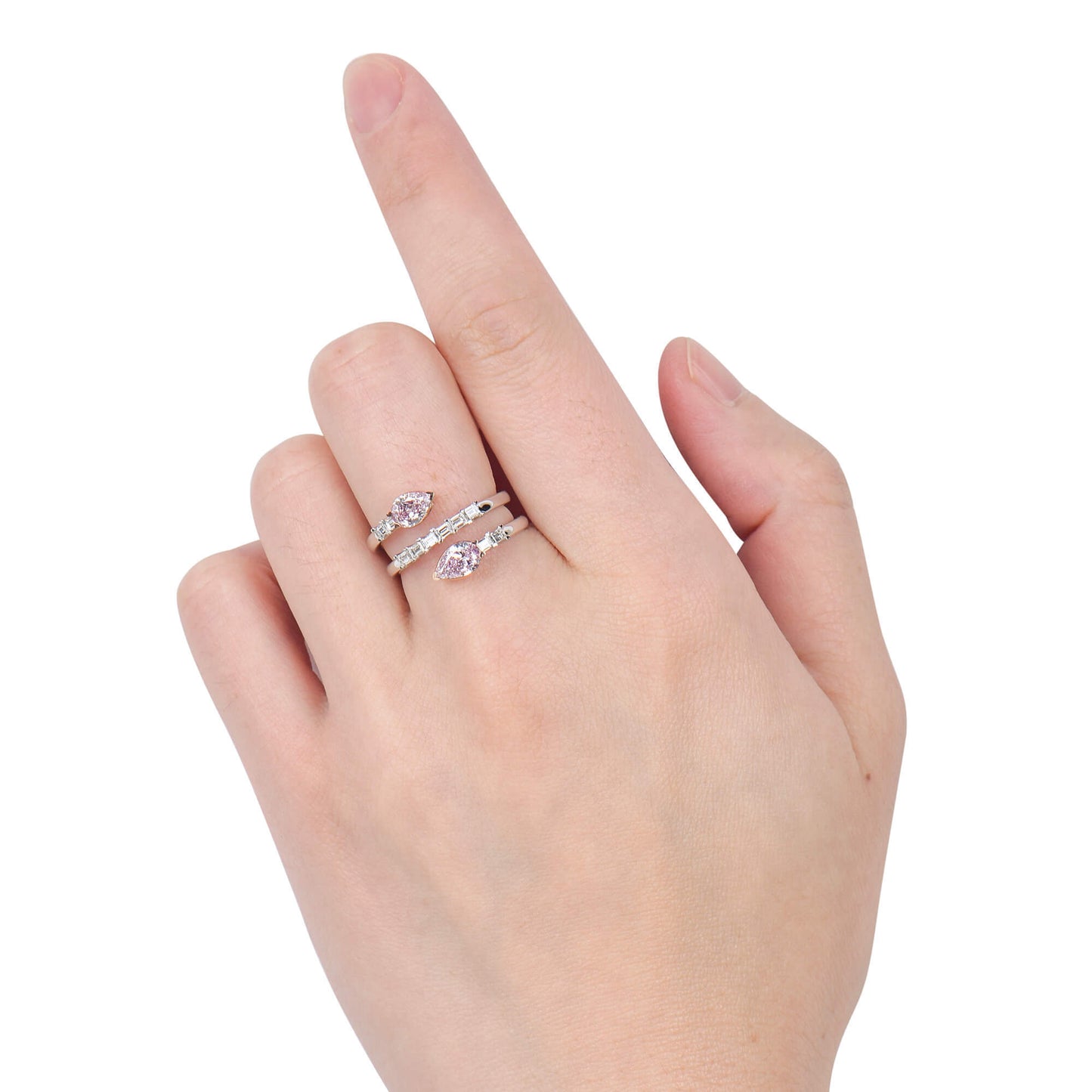 18K White & Rose Gold Statement Ring With 0.90 TCW Pink Pear Shape Natural Diamond, GIA Certified