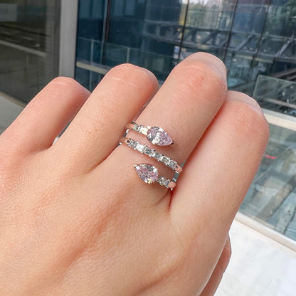 18K White & Rose Gold Statement Ring With 0.90 TCW Pink Pear Shape Natural Diamond, GIA Certified