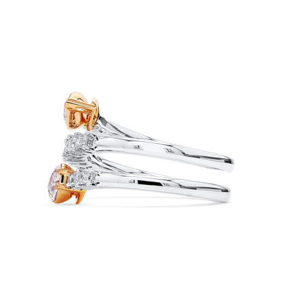 18K White & Rose Gold Statement Ring With 0.90 TCW Pink Pear Shape Natural Diamond, GIA Certified
