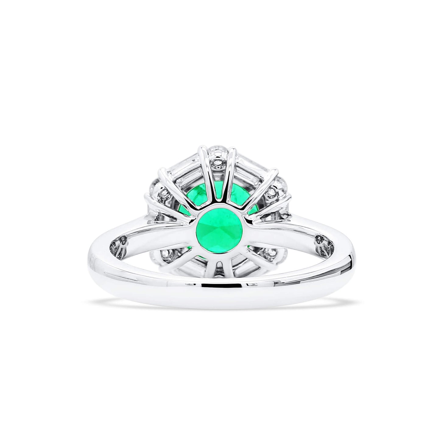 18K White Gold Statement Ring With 1.82 TCW Round Shape Natural Emerald, GRS Certified