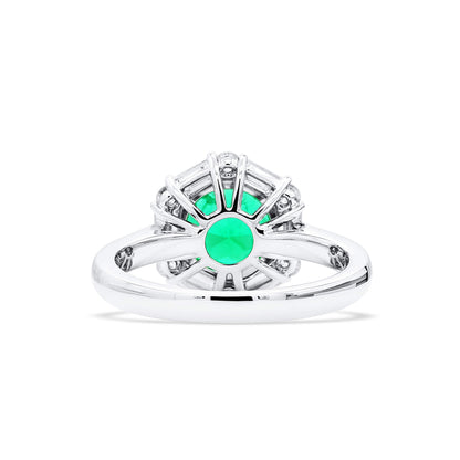 18K White Gold Statement Ring With 1.82 TCW Round Shape Natural Emerald, GRS Certified