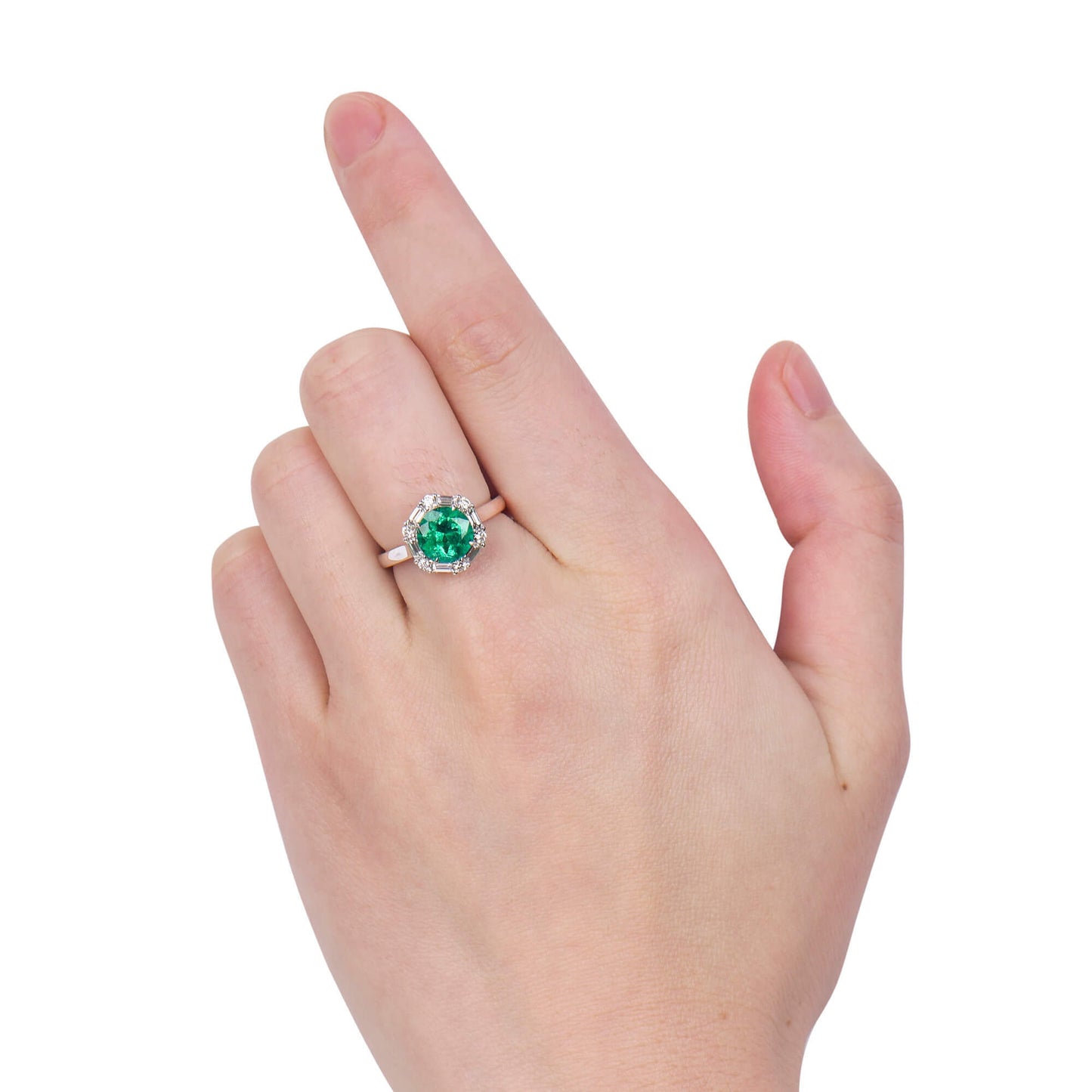 18K White Gold Statement Ring With 1.82 TCW Round Shape Natural Emerald, GRS Certified