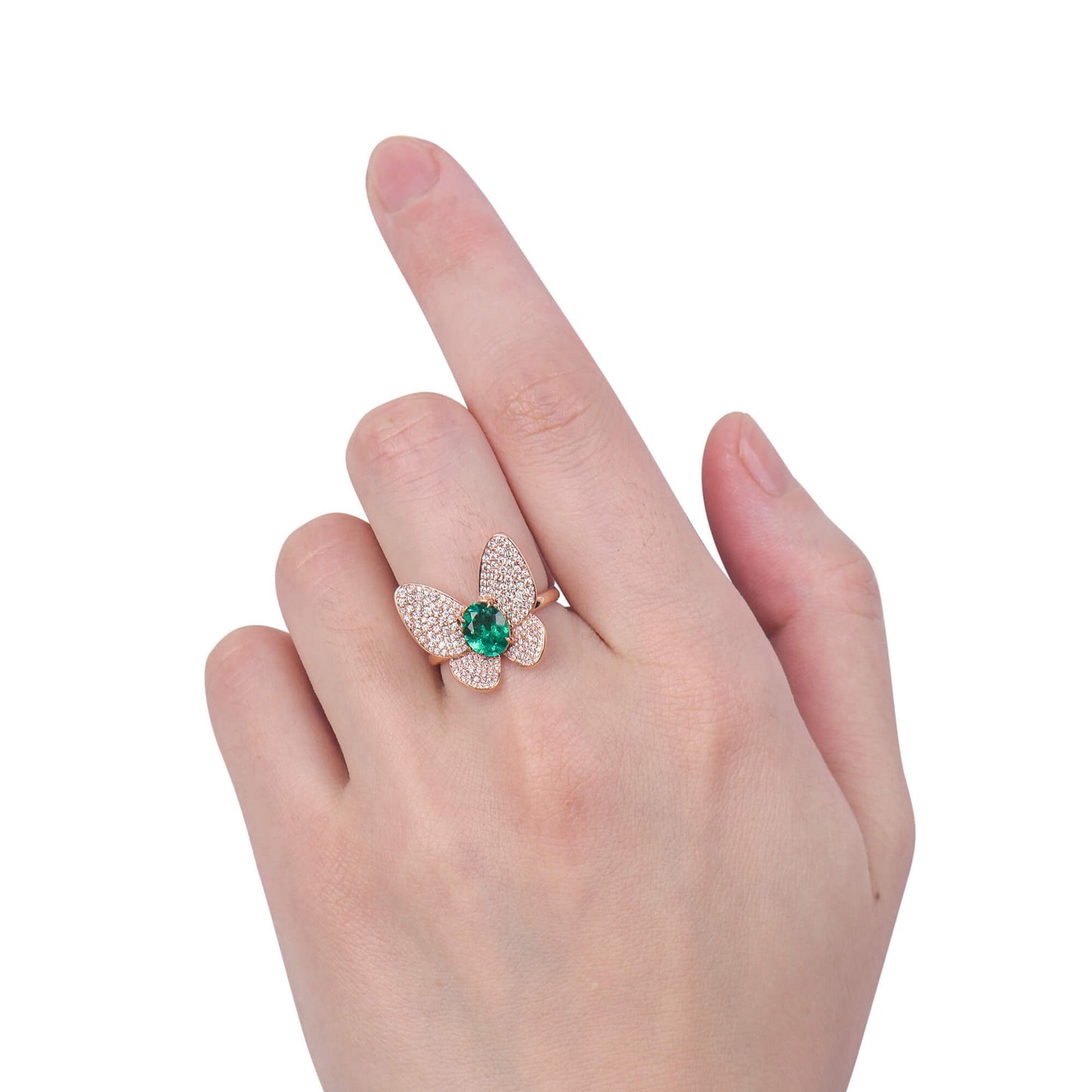 18K White & Rose Gold Statement Ring With 0.84 TCW Oval Shape Natural Emerald, GRS Certified