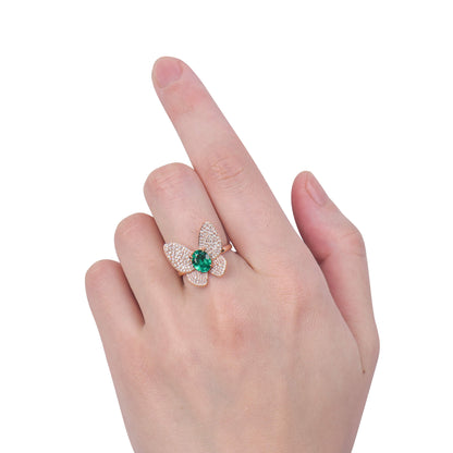 18K White & Rose Gold Statement Ring With 0.84 TCW Oval Shape Natural Emerald, GRS Certified