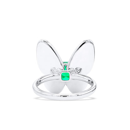 18K White Gold Statement Ring With 1.36 TCW Cushion Shape Natural Emerald, GRS Certified