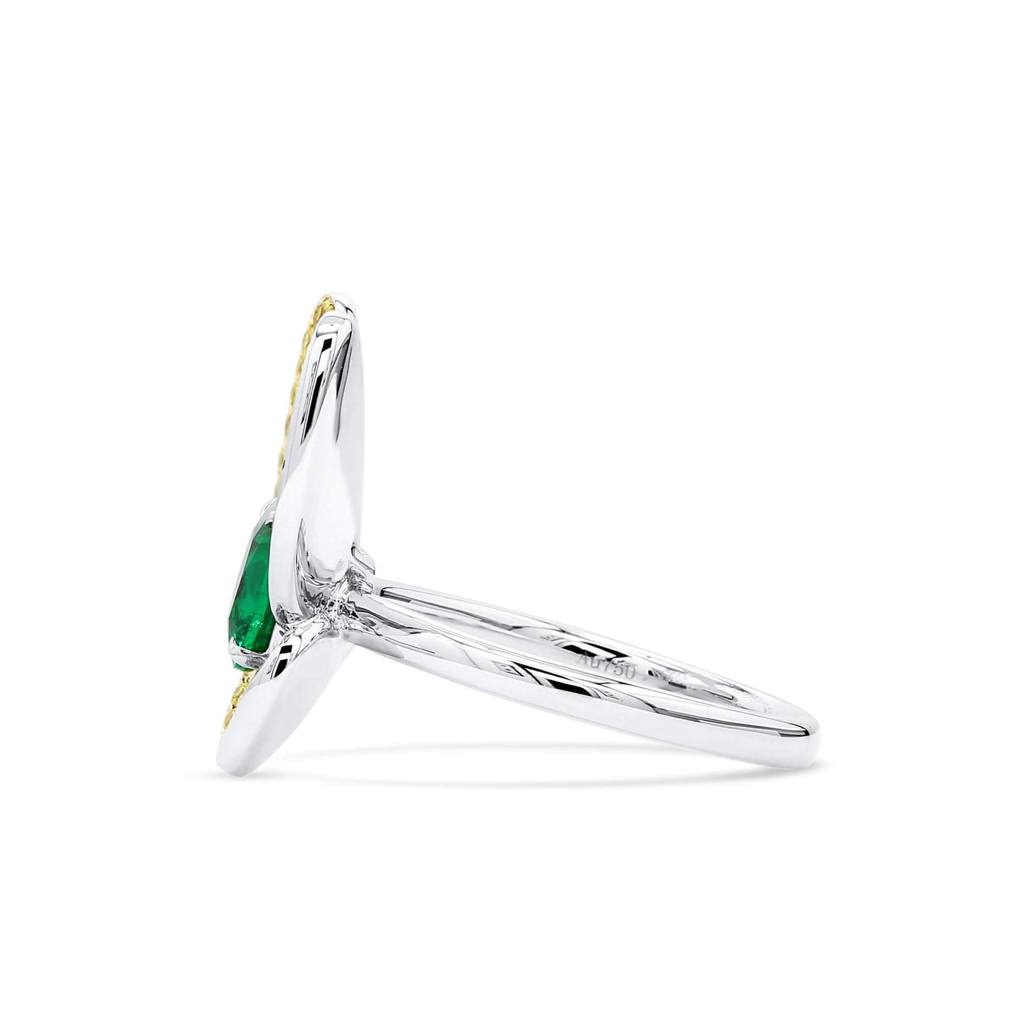 18K White Gold Statement Ring With 1.36 TCW Cushion Shape Natural Emerald, GRS Certified