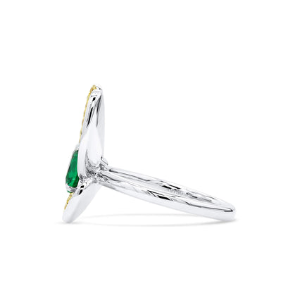18K White Gold Statement Ring With 1.36 TCW Cushion Shape Natural Emerald, GRS Certified