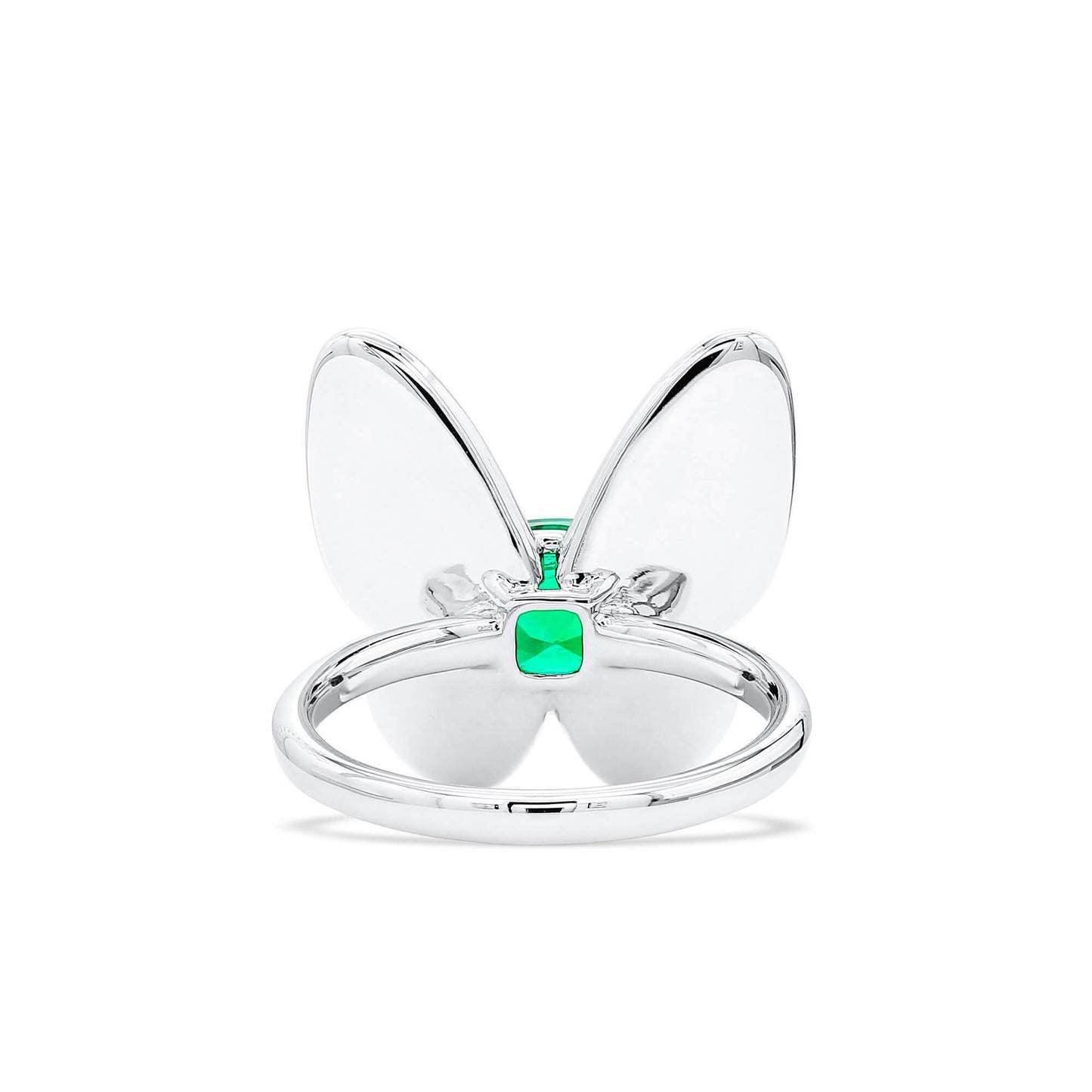 18K White Gold Statement Ring With 1.36 TCW Cushion Shape Natural Emerald, GRS Certified