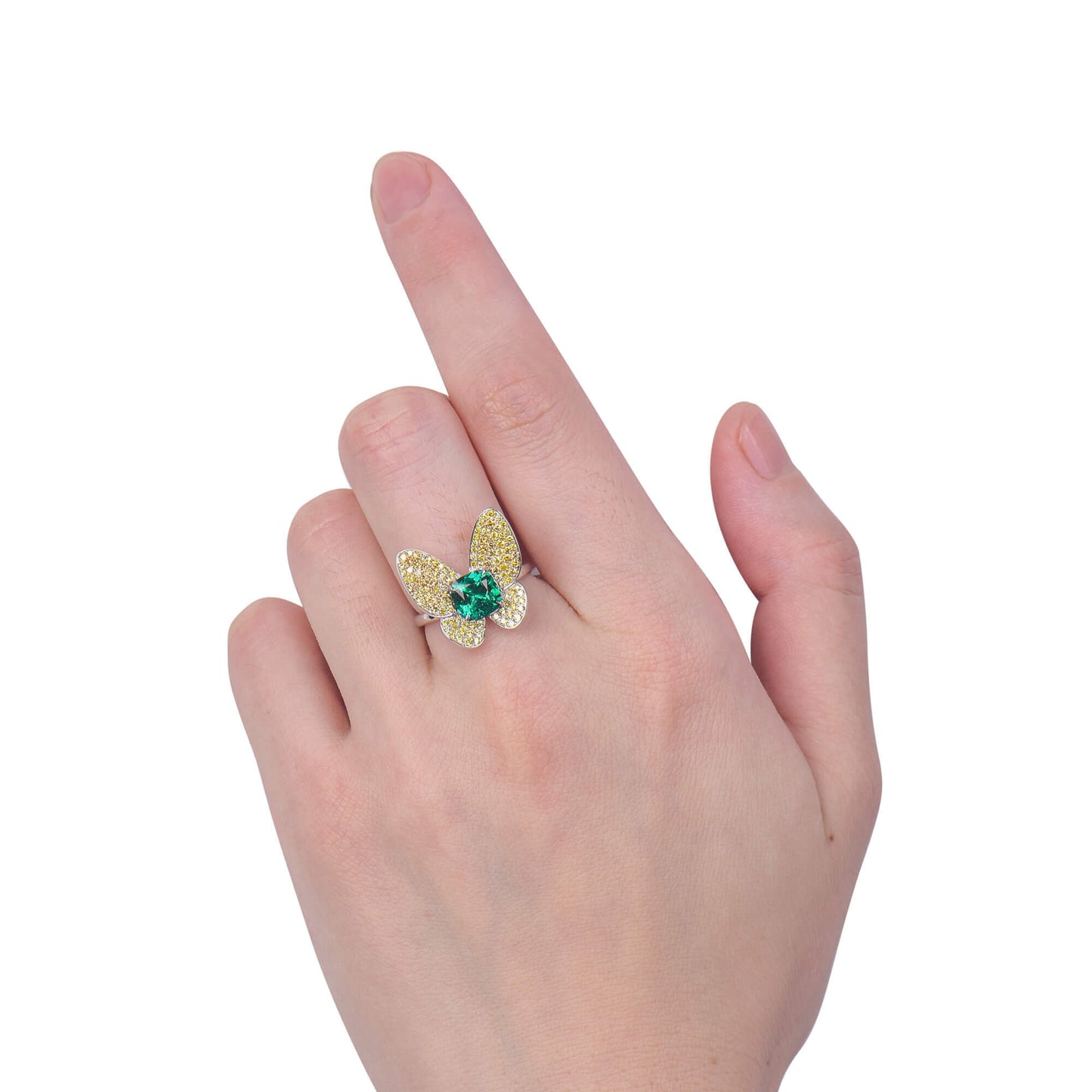 18K White Gold Statement Ring With 1.36 TCW Cushion Shape Natural Emerald, GRS Certified