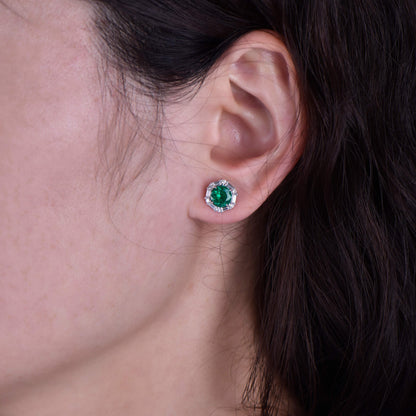 18K White Gold Statement Earrings With 1.76 TCW Round Shape Natural Emerald, GRS Certified