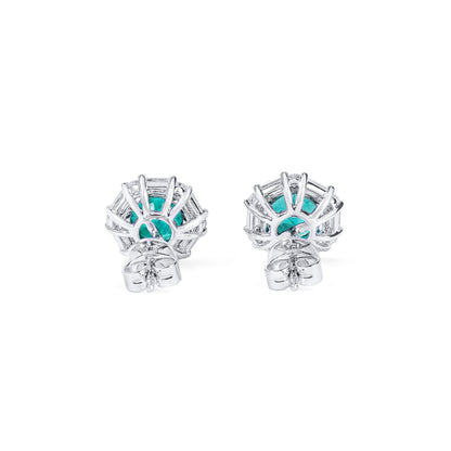 18K White Gold Statement Earrings With 1.76 TCW Round Shape Natural Emerald, GRS Certified
