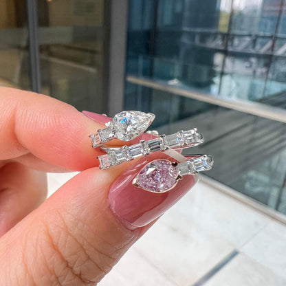 18K White & Rose Gold Statement Ring With 0.50 TCW Pink Pear Shape Natural Diamond, GIA Certified