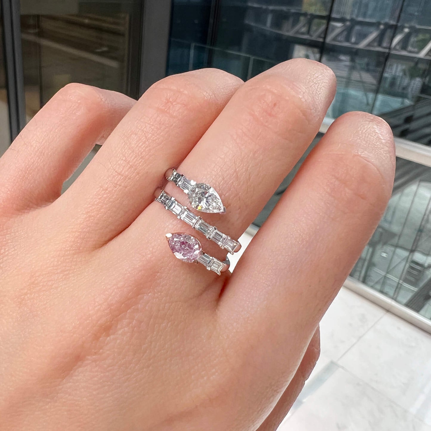 18K White & Rose Gold Statement Ring With 0.50 TCW Pink Pear Shape Natural Diamond, GIA Certified