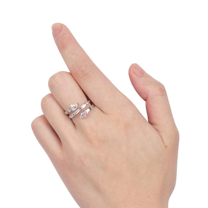 18K White & Rose Gold Statement Ring With 0.50 TCW Pink Pear Shape Natural Diamond, GIA Certified