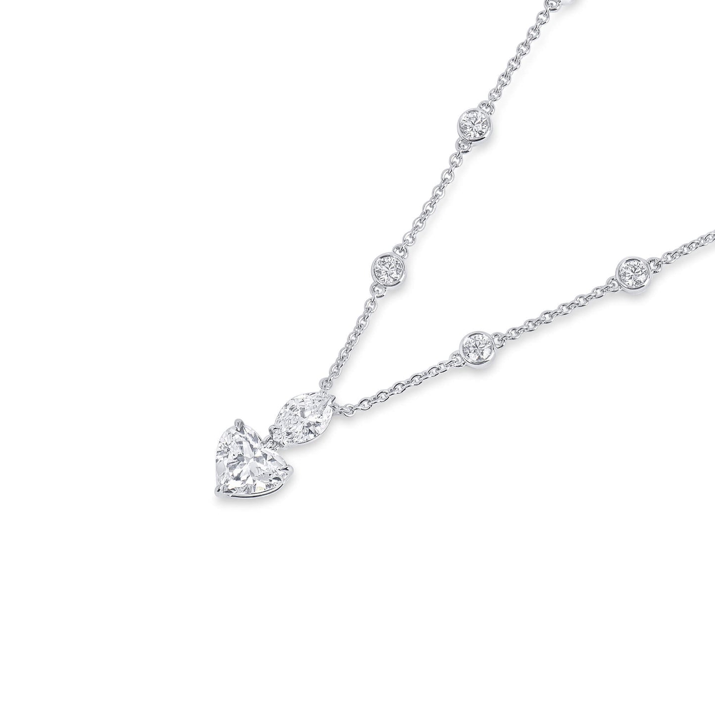18K White Gold Statement Necklace With 1.51 TCW Heart Shape Natural Diamond, GIA Certified
