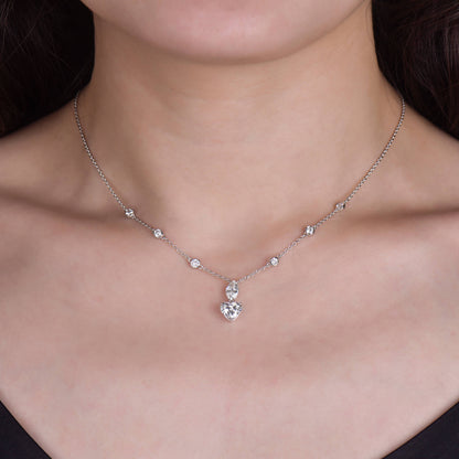 18K White Gold Statement Necklace With 1.51 TCW Heart Shape Natural Diamond, GIA Certified