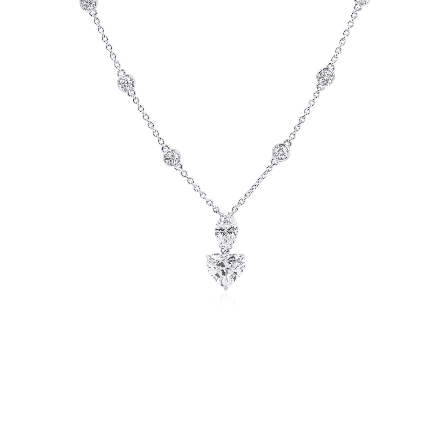 18K White Gold Statement Necklace With 1.51 TCW Heart Shape Natural Diamond, GIA Certified