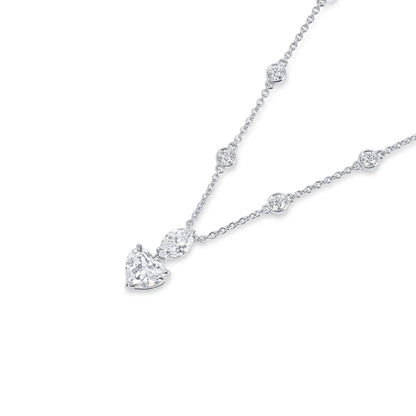 18K White Gold Statement Necklace With 1.51 TCW Heart Shape Natural Diamond, GIA Certified