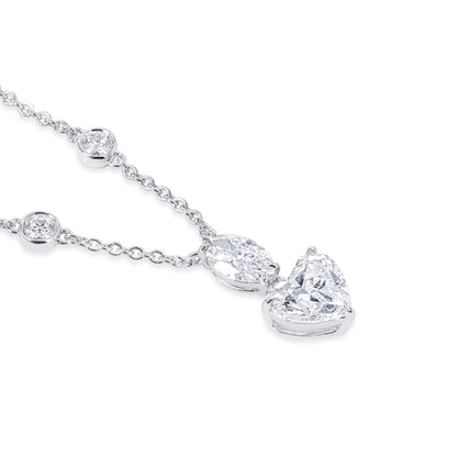18K White Gold Statement Necklace With 1.51 TCW Heart Shape Natural Diamond, GIA Certified