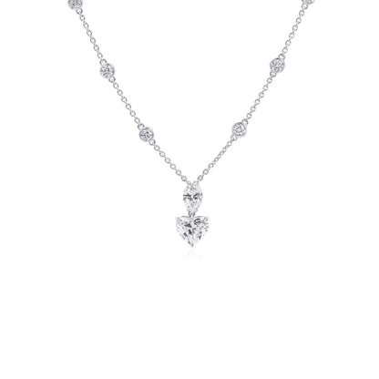 18K White Gold Statement Necklace With 1.51 TCW Heart Shape Natural Diamond, GIA Certified