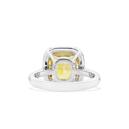 18K White Gold Statement Ring With 4.02 TCW Yellow Radiant Shape Natural Diamond, GIA Certified