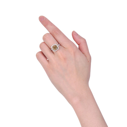 18K White Gold Statement Ring With 4.02 TCW Yellow Radiant Shape Natural Diamond, GIA Certified