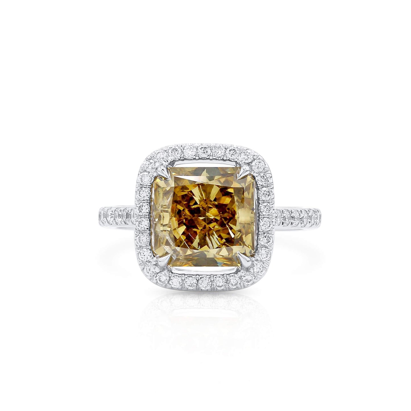 18K White Gold Statement Ring With 4.02 TCW Yellow Radiant Shape Natural Diamond, GIA Certified