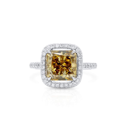 18K White Gold Statement Ring With 4.02 TCW Yellow Radiant Shape Natural Diamond, GIA Certified