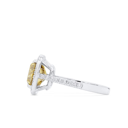 18K White Gold Statement Ring With 4.02 TCW Yellow Radiant Shape Natural Diamond, GIA Certified
