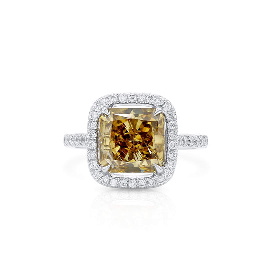 18K White Gold Statement Ring With 4.02 TCW Yellow Radiant Shape Natural Diamond, GIA Certified
