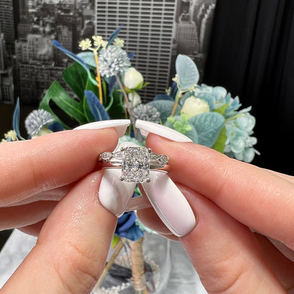 18K White Gold Statement Ring With 2.01 TCW Radiant Shape Natural Diamond, GIA Certified